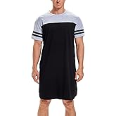 MINTLIMIT Men's Cotton Nightwear Long Night Shirts Short Sleeve Sleepwear Pockets Nightgown Big&Tall Soft Sleep Shirt M-XXXL