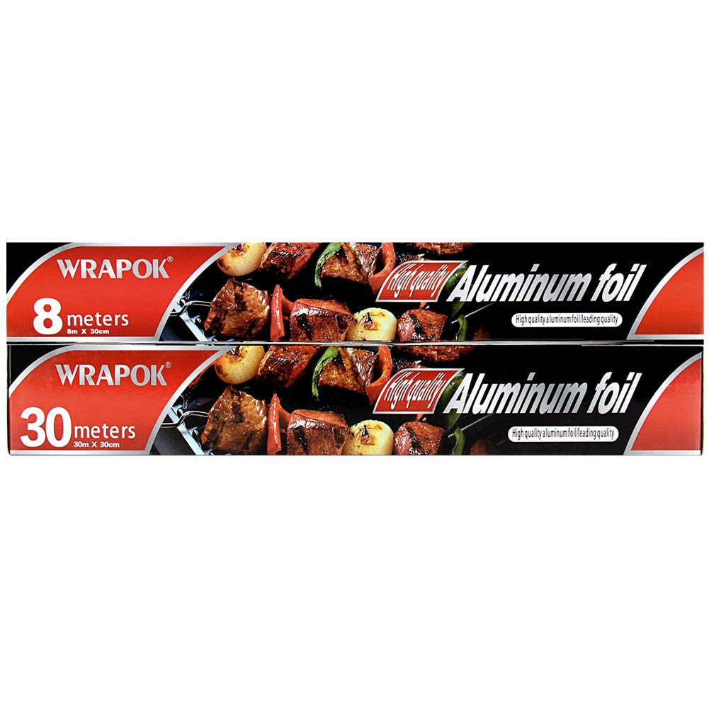 WRAPOK 2 x Aluminum Kitchen Foil Catering Baking Food Cooking Tin Foil Roll for BBQ, Grilling, Roasting - 30 cm x 38 m