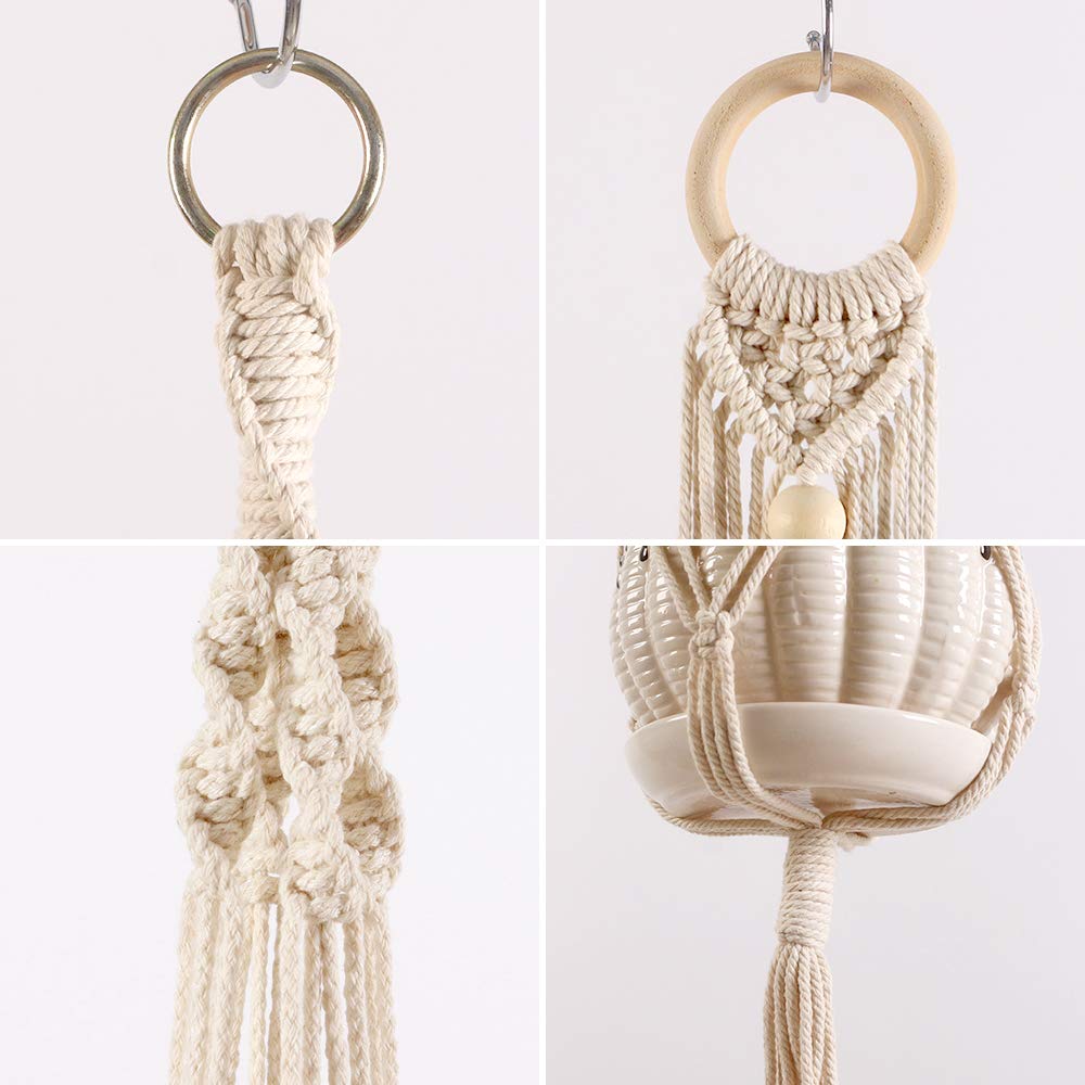 Macrame Plant Hangers, 4 Pack Handmade Indoor Outdoor Wall Hanging Planter, Cotton Rope Decorative Flower Pot Holder for Home, Patio, Garden (Pack of 4-Creamy-White)