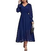 Kormei Women's Fall Maxi Dress Long Sleeve V Neck A Line Flowy Wedding Guest Cocktail Party Dresses