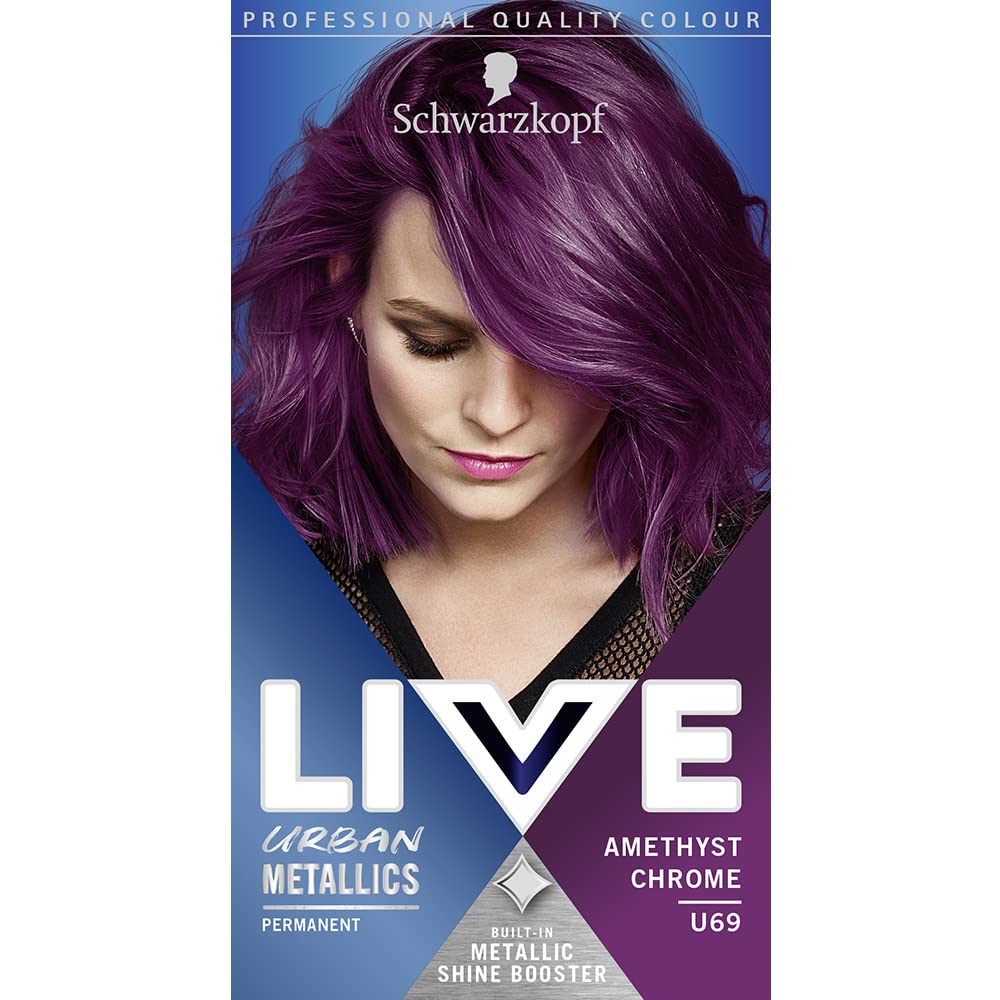 Schwarzkopf LIVE Urban Metallics Vibrant, Long Lasting, Permanent Purple Hair Dye, Infused with Coconut Oil for Shiny Hair - Amethyst Chrome U69