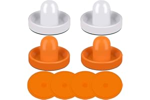 ONE250 Air Hockey Pushers and Red Air Hockey Pucks, Goal Handles Paddles Replacement Accessories for Game Tables (4 Striker, 4 Puck Pack)