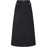 Allegra K Midi Denim Skirt Women High Waisted Flap Pockets A-Line Long Jean Skirt