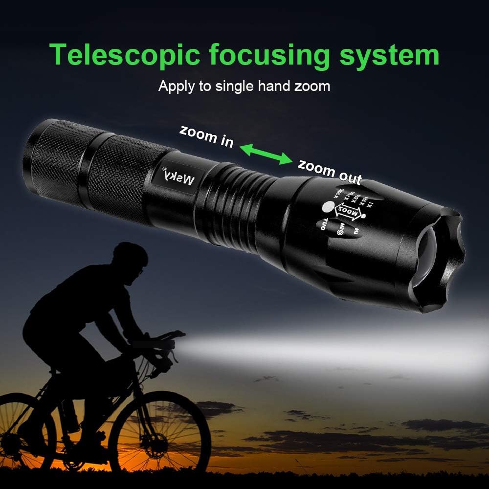 Wsky LED Tactical Flashlight - S1800 Powerful Waterproof Flashlight - High Lumen, Zoomable, 5 Modes - Perfect for Camping Biking Home Emergency or Gift-Giving (Batteries Not Included) - - 