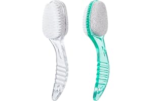 2 Pcs Foot Brush for Shower with Handle 2 in 1,Ooloveminso Large Foot Pumice Stone Brush Scrubber Foot File Calluses Remove Suitable for Horniness Foot Spa,Foot Care Smooth Skin (Green&Transparent)