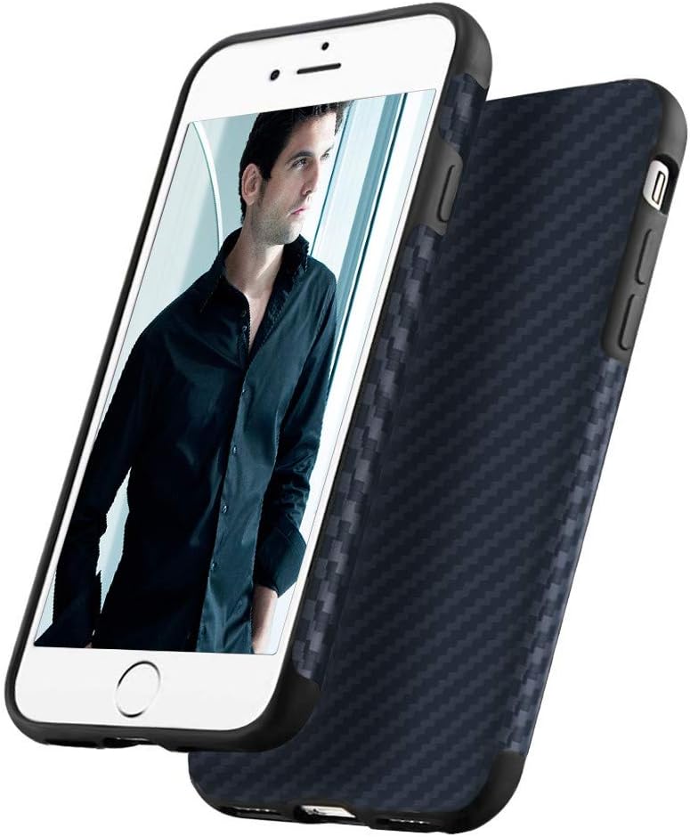 iphone 7 Plus Case,DUDETOP[Ultra-thin Series] Shock-Absorbing Bumper Scratch-Resistant Non-Slip Protective Cover [Carbon Fiber Texture] with Soft TPU Case for Apple iPhone 8 plus case 5.5" inch (Blue)