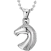 COOLSTEELANDBEYOND Horse Pendant Necklace for Men and Women, Stainless Steel, Equestrian Jewelry, 24 inches Chain