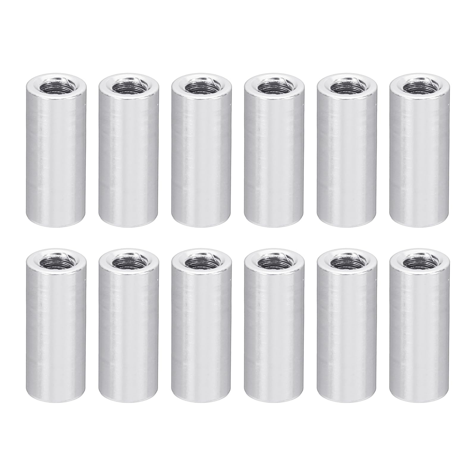 PATIKIL 12pcs M3 Metal Threaded Standoff Spacer Nuts, Round Aluminum Spacers Female Coupling Screws, 1/8" ID x 3/16" OD, Metallic Silvery 3x5x12mm