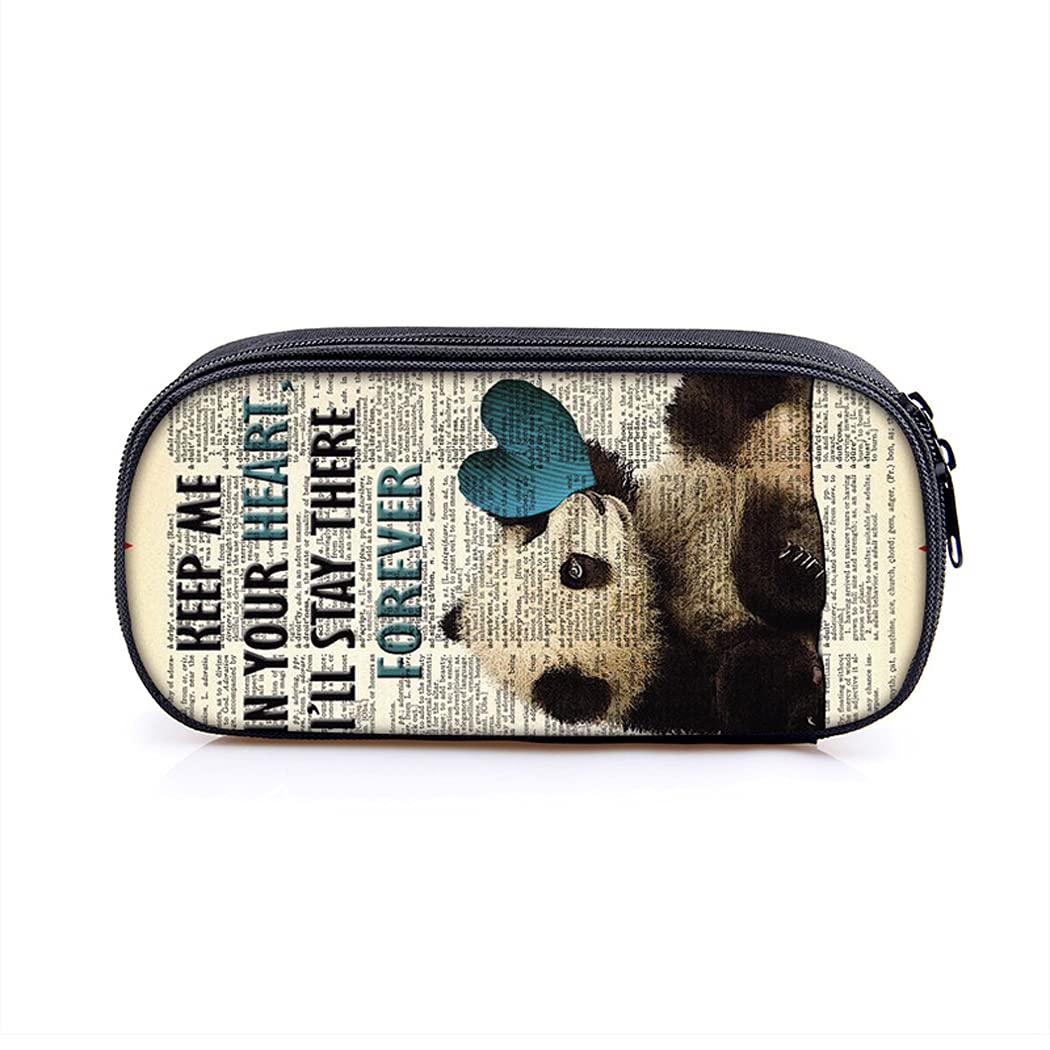 Abcsea 1 Piece Panda Portable Pencil Case, Large Capacity Pencil Case, Pen Case Large, Bag Pouch with Zip for School Students and Office (Style 4)