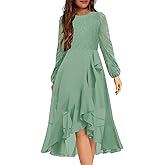 HOSIKA Flower Girls Dress Long Sleeve Floral Lace Chiffon A Line Formal Fall Wedding Party Dresses for 6-12 Years