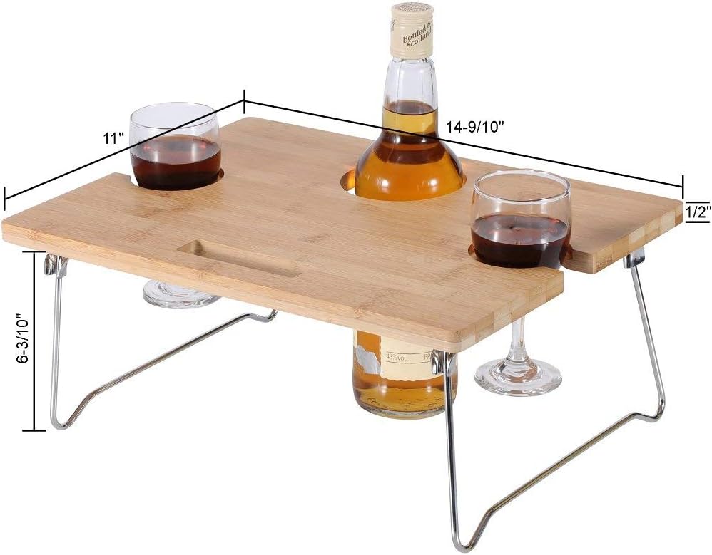 INNOSTAGE Portable and Foldable Wine and Snack Table for Picnic Outdoor on The Beach Park or Indoor Bed-2 Positions: Kitchen & Dining
