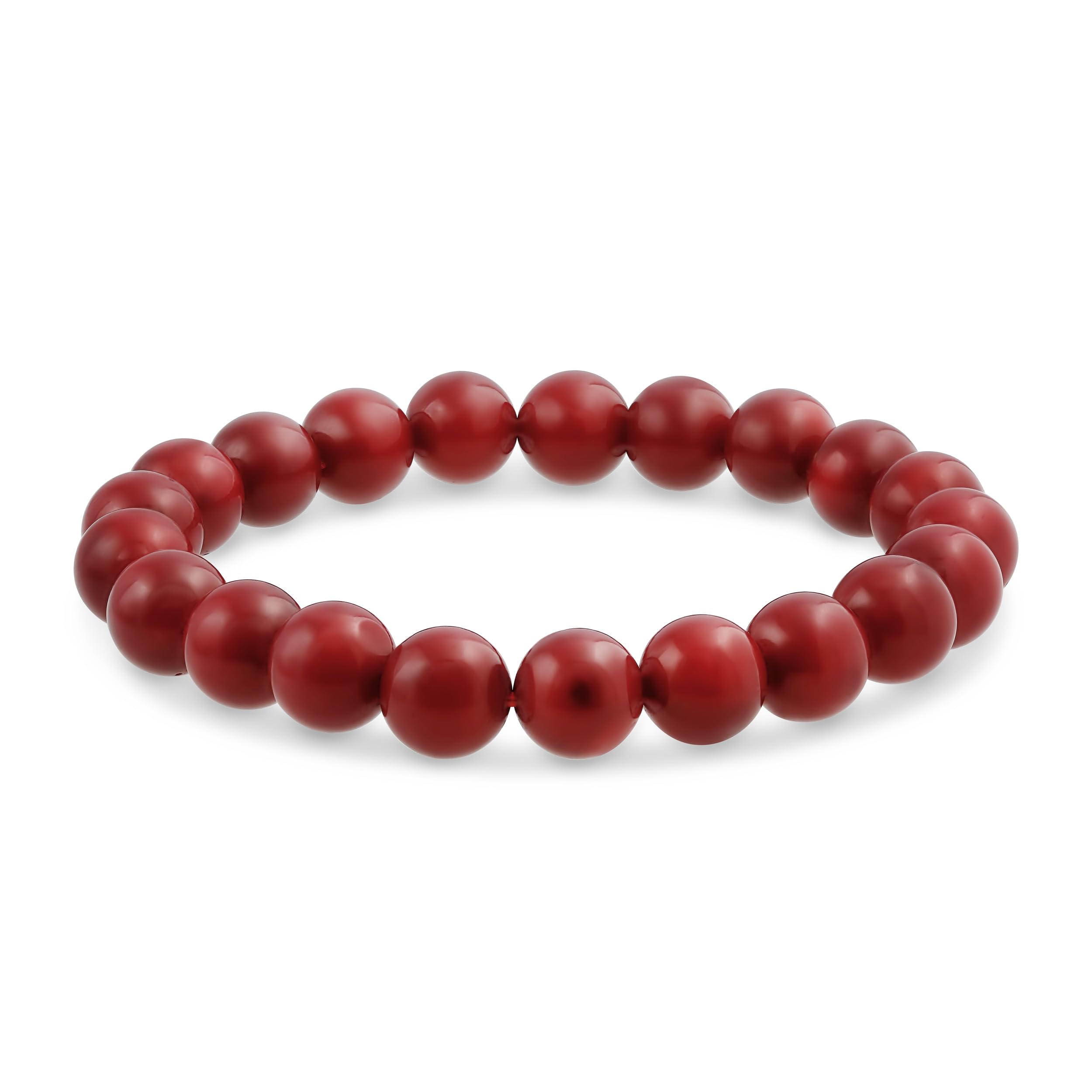 Bling Jewelry Simple Plain Stacking Round Coral Red Stone Ball Bead Stackable Strand Stretch Bracelet For Women Teen For Men 8MM — image 1