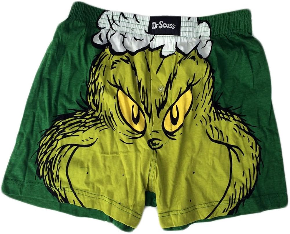 Dr. Seuss Mens The Grinch Who Stole Christmas Boxer Shorts Green
