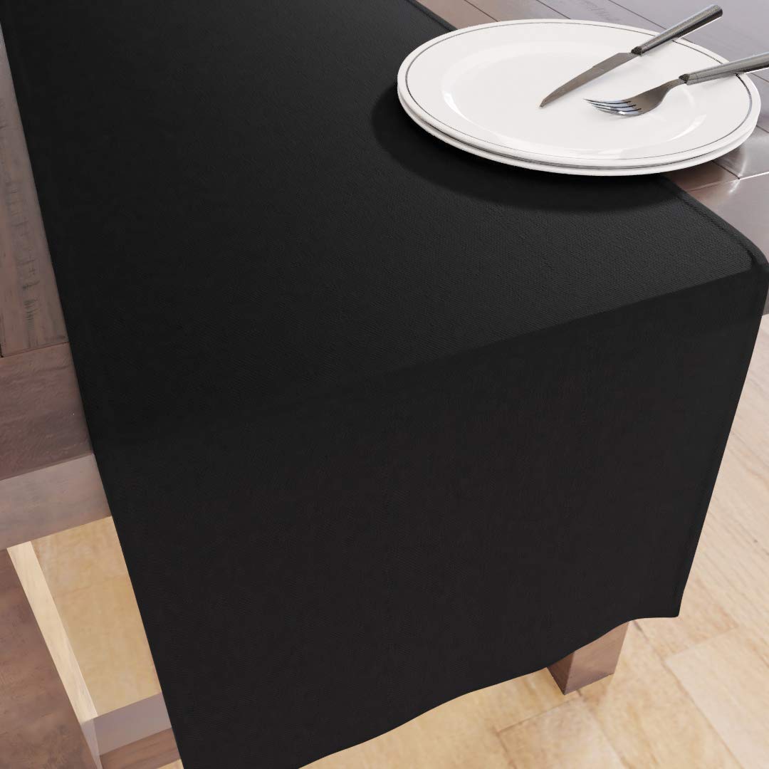 Encasa XO Table Runner 13x72 in Long | Cotton Canvas Fabric | Jet Black Solid Color | Machine Washable & Durable