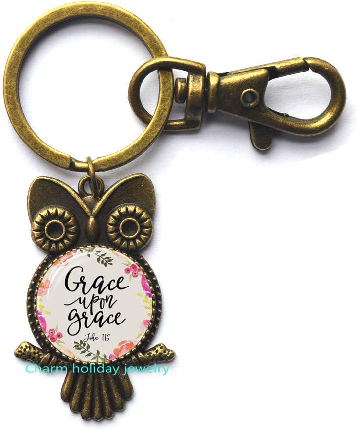 Grace Upon Grace Key Ring Owl Keychain Inspiration Jewelry,Scripture Jewelry,Encouraging and Inspirational Jewelry-#376