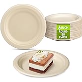 Uniecocus Small Eco Friendly Disposable Paper Plates, 50 Pack 6 inch Biodegradable Compostable Recycled Paper Dessert Plates