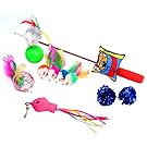 upsimples Cat Toys 10 Pieces Including Cat Teaser Wand Interactive Feather Toy Fluffy Mouse Mylar Crinkle Balls Catnip Pillow for Kitten Kitty