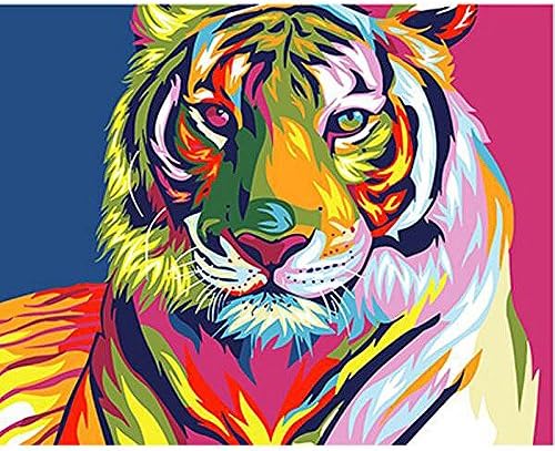Unframed Picture Colorful Tigers DIY Painting By Numbers Kits Animals Modern Wall Art Hand Painted Oil Painting For Unique Gift 40x50cm