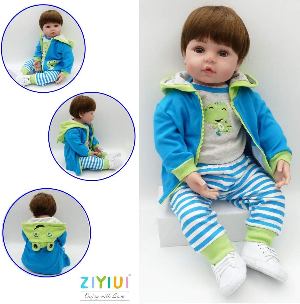 ZIYIUI Lifelike 22 Inch 55 cm Reborn Baby Doll Soft Silicone Vinyl Baby Boy Realistic Newborn Babies Boys Dolls Wearing Clothes Suit Real Baby Toddler Toy