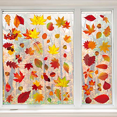 DomeStar Fall Leaves Window Clings, 174PCS Window Fall Stickers Maple Leaves Window Decals for Halloween Thanksgiving Day Decorations