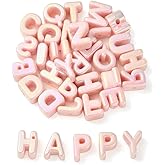 DanLingJewelry 90Pcs Random Large Pink Acrylic Alphabet Beads UV Plating Iridescent 26 A-Z Letter Beads for DIY Bracelets Necklaces Keychain