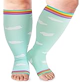 LOUSGUTA Open Toe Plus Size Compression Socks for Women & Men 15-20 mmhg Toeless Wide Calf Compression Support Knee High Socks