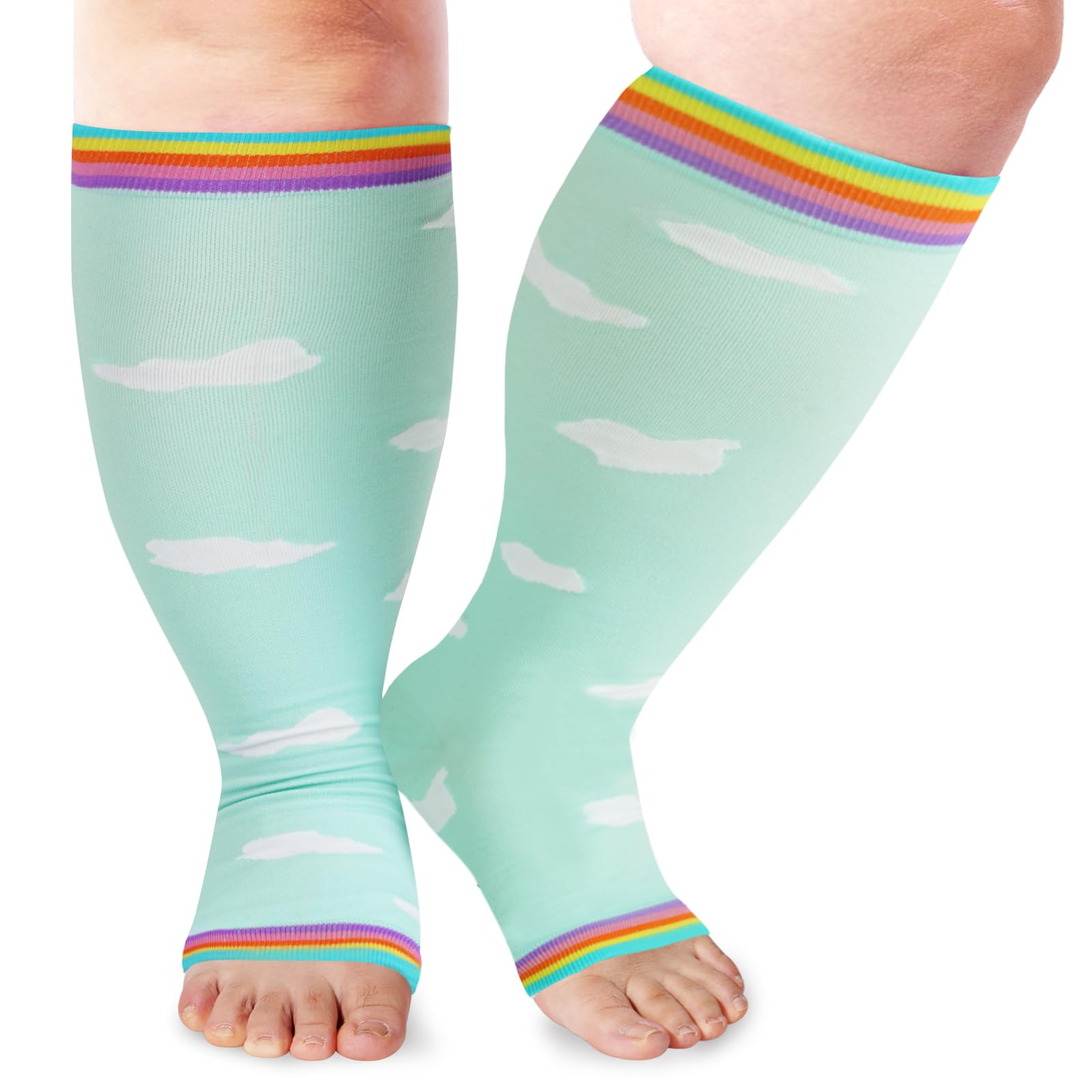Photo 1 of LOUSGUTA Open Toe Plus Size Compression Socks for Women & Men 15-20 mmhg Toeless Wide Calf Compression Support Knee Socks