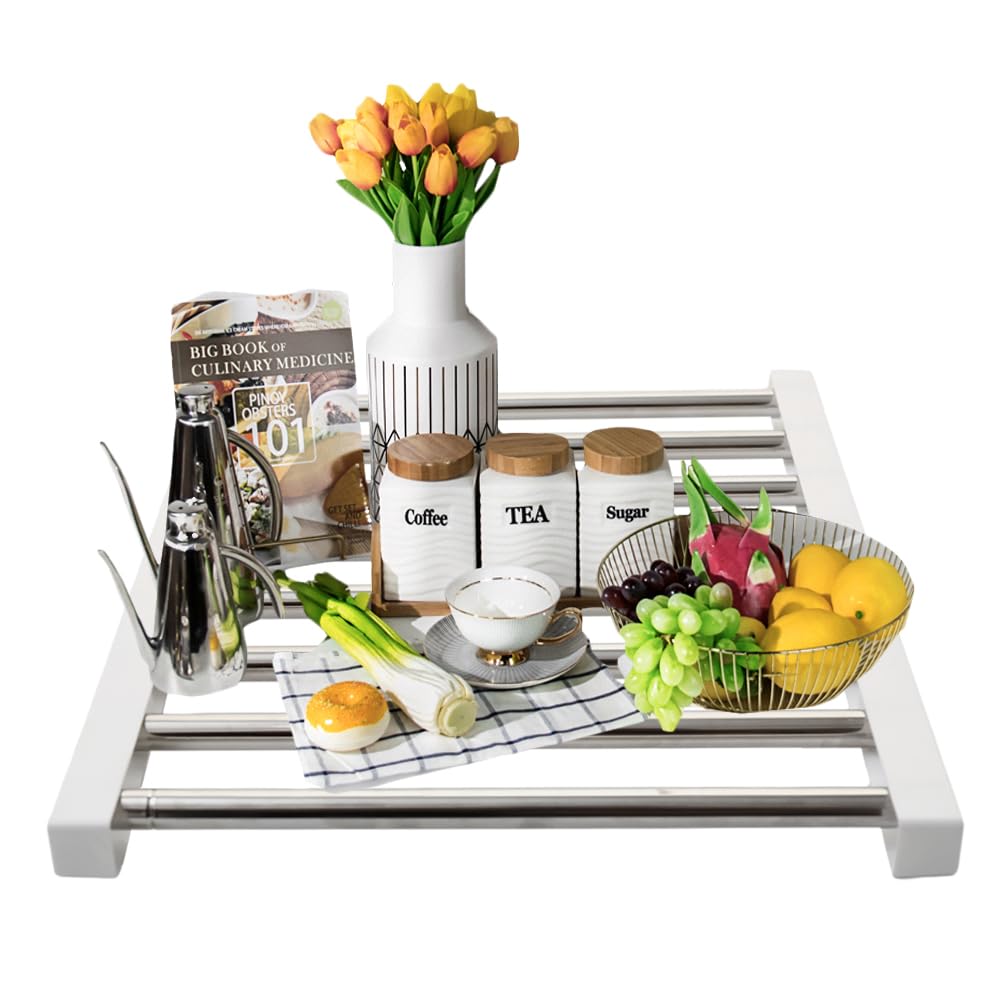 Hershii Extendable Closet Shelf Wardrobe Rail Metal Hanging Rod Storage ...