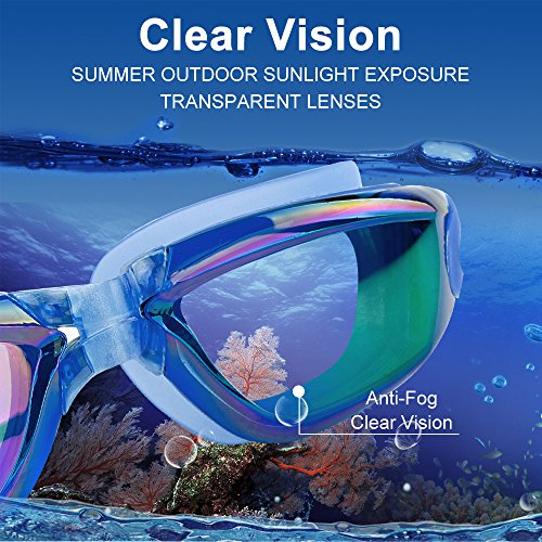 GIORO Swim Goggles, Adult Unisex Men Women Swimming Goggles, No Leaking Anti Fog UV Protection Triathlon Swimming Glasses with Earbud Nose clip (Blue)