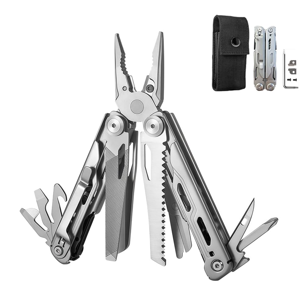 Maerd P6 Pocket Multitool Camping Multi Tools with Belt Clip, Garden Tools Pruning Saw Spring-Action Scissors and Pliers, Premium Tungsten Steel Replaceable Wire Cutters