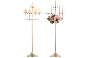 Romadedi Candelabra Tall Candle Holder - 47 inch Floor Gold Candle Holders Wedding Centerpiece for Pillar Candlestick Centerpiece Decor Set of 2