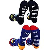 ReJiechu 2 Pairs 40th Birthday Socks for Men Women, Stitched Funny Socks, Fun Novelty Gifts for Mom Dad