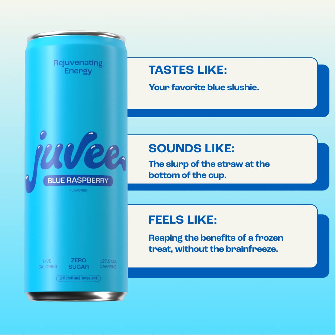 Juvee Rejuvenating Energy Drink Variety Pack – 12 oz Cans, Pack of 12 – Sugar Free, 128 mg Natural Caffeine per Can, Zero Sugar, Low Calorie, Clean Energy & Mental Focus Booster