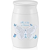 SOITIS Small Urns for Human Ashes Aluminium Mini Keepsake Urn Butterflies Small Cremation Urns for Ashes Memorial Ashes Keepsake-White