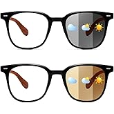 Karsaer 2 Pcs Photochromic Sunglasses Day Night Use Blue Light Blocking Computer Glasses for Men Women with Wooden Temples