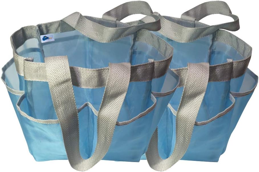 Value 2 Pack - Two Premium Mesh Quick Dry Mesh Shower Caddy in Light Blue with Double Handles in Grey