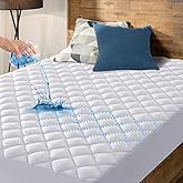 HYLEORY Queen Size Waterproof Mattress Pad Protector, Breathable Quilted Mattress Cover Noiseless Waterproof Fitted Sheet Mat