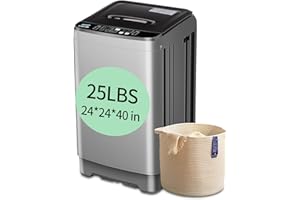 KRIB BLING 25 lbs Full Automatic Washing Machine with LED Display Compact Washing Machine with Drain Dump, 10 Wash Programs and 8 Water Levels Ideal for Dorms, Apartments, RV, Grey