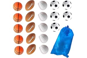Mini Sports Balls 20 Pack -Squeezable Foam Anti Stress Balls for Kids, Adults -Incl. Mini Footballs, Mini Basketballs, Mini S