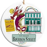 Sportyzen New Orleans Bourbon Street Christmas Ornament – Mardi Gras Mask, Café Du Monde Coffee, French Quarter Balcony – Louisiana Souvenir Holiday Decor for Travel Lovers & City Collectors