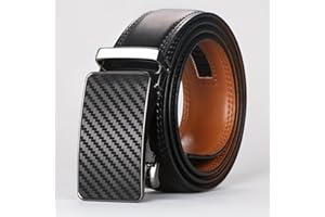 Men's genuine leather ratchet belt with adjustable automatic buckle, suitable for work, casual wear, and everyday use.