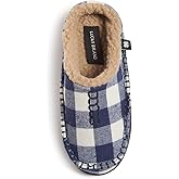 Lucky Brand Boys Buffalo Plaid Memory Foam Clog Slippers, Non Slip Rubber Sole House Shoes, Kids Cozy Fluffy Bedroom Clogs