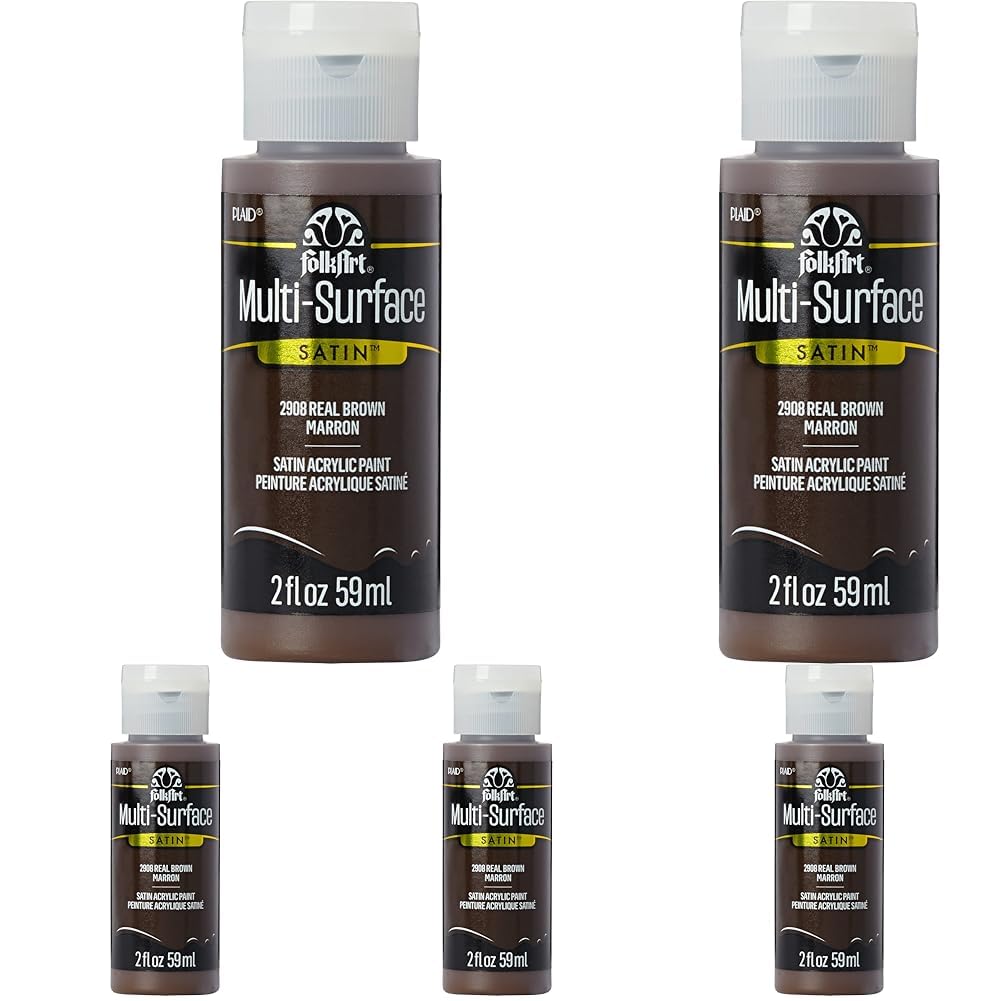 FolkArt Multi-Surface Paint in Assorted Colors (2 oz), 2908, Real Brown (Pack of 5)