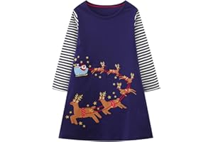 HILEELANG Toddler Girl Christmas Dress Long Sleeve Fall Winter Cotton Casual BasicTunic Shirt Dresses