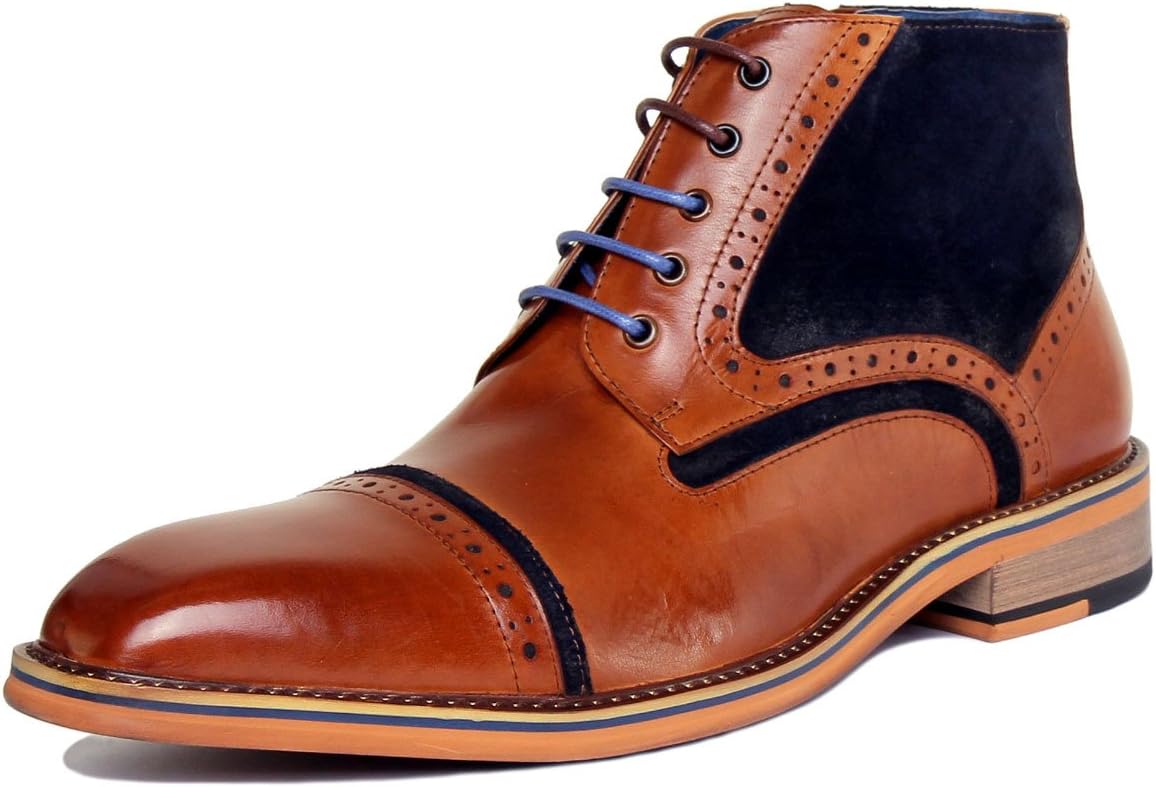 JUSTINREESS ENGLANDJUSTINREESS Hi Dennis Men's Two Toned Lace Up Suede Leather Brogue Ankle Boots (Brown Blue, 8 UK)