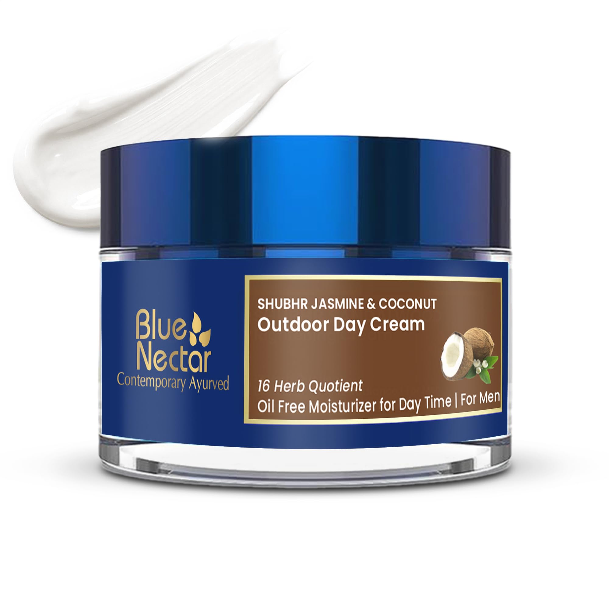 Blue Nectar Coconut Face Cream with SPF 30 Sunscreen for Men | Plant Based Oil Free Moisturizer for Face with Vitamin E | Brightening Sunscreen for Oily, Dry & Sensitive Skin (16 Herbs, 50g)