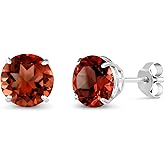 Gem Stone King 18K White Gold Red Garnet Stud Earrings For Women Men (2.40 Cttw, Gemstone Birthstone, Round 6.5MM)