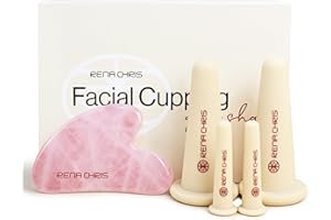 Rena Chris Facial Cupping Set & Gua Sha Facial Tool - Silicone Cupping Set & Rose Quartz Gua Sha Stone - Face Cupping Therapy