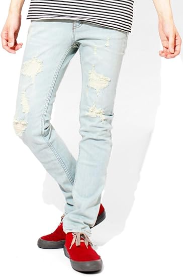 Amazon デニムパンツ メンズ スキニーデニム ジーンズ ダメージ加工 デニム クラッシュ スキニー ストレッチ ジーパン Xl ブルー ジーンズ 通販