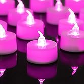 LANKER 24 Pack LED Tea Lights Candles, Steady Pink Flameless Tealights, Long Lasting Battery Operated Fake Candles, Decoration for Wedding, Halloween and Christmas (Pink - 24pcs)